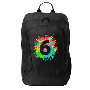 6th Birthday for girl, boy. 6, paint splashes tee. City Backpack