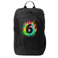 6th Birthday for girl, boy. 6, paint splashes tee. City Backpack