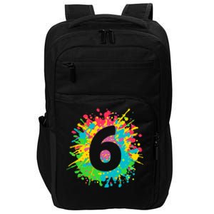 6th Birthday for girl, boy. 6, paint splashes tee. Impact Tech Backpack