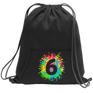 6th Birthday for girl, boy. 6, paint splashes tee. Sweatshirt Cinch Pack Bag