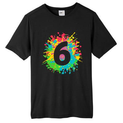 6th Birthday for girl, boy. 6, paint splashes tee. Tall Fusion ChromaSoft Performance T-Shirt