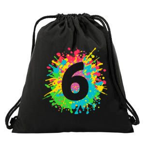 6th Birthday for girl, boy. 6, paint splashes tee. Drawstring Bag