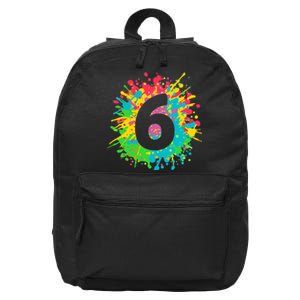 6th Birthday for girl, boy. 6, paint splashes tee. 16 in Basic Backpack