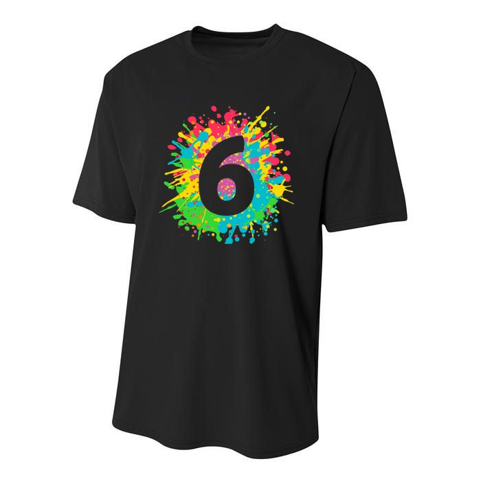 6th Birthday for girl, boy. 6, paint splashes tee. Youth Performance Sprint T-Shirt