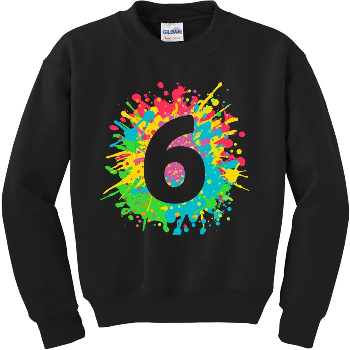 6th Birthday for girl, boy. 6, paint splashes tee. Kids Sweatshirt