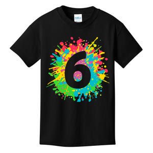 6th Birthday for girl, boy. 6, paint splashes tee. Kids T-Shirt