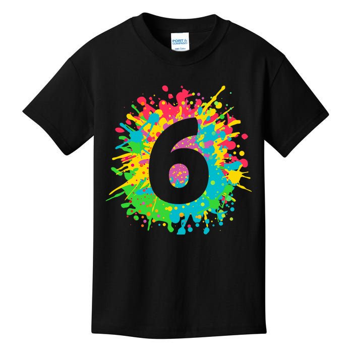 6th Birthday for girl, boy. 6, paint splashes tee. Kids T-Shirt