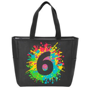 6th Birthday for girl, boy. 6, paint splashes tee. Zip Tote Bag