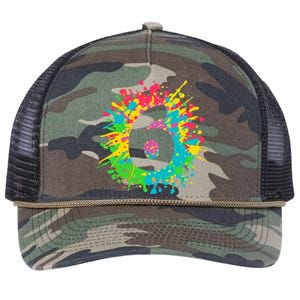 6th Birthday for girl, boy. 6, paint splashes tee. Retro Rope Trucker Hat Cap