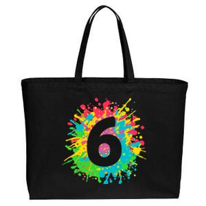 6th Birthday for girl, boy. 6, paint splashes tee. Cotton Canvas Jumbo Tote