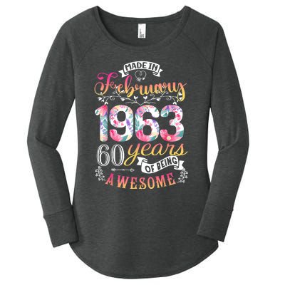 60th Birthday Flowers Gift For Women Born In February 1963 Women's Perfect Tri Tunic Long Sleeve Shirt