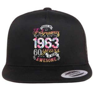 60th Birthday Flowers Gift For Women Born In February 1963 Flat Bill Trucker Hat