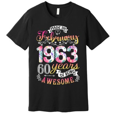 60th Birthday Flowers Gift For Women Born In February 1963 Premium T-Shirt