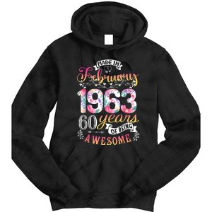 60th Birthday Flowers Gift For Women Born In February 1963 Tie Dye Hoodie