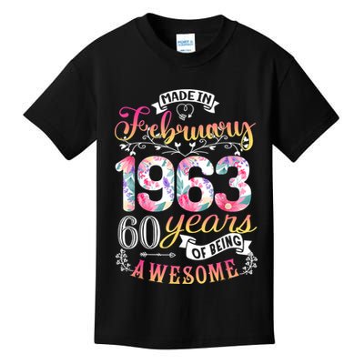60th Birthday Flowers Gift For Women Born In February 1963 Kids T-Shirt