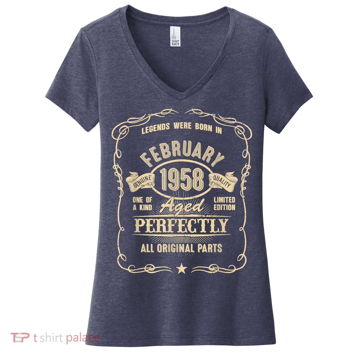 65th Birthday For Legends Born February 1958 65 Yrs Old Women's V-Neck T-Shirt