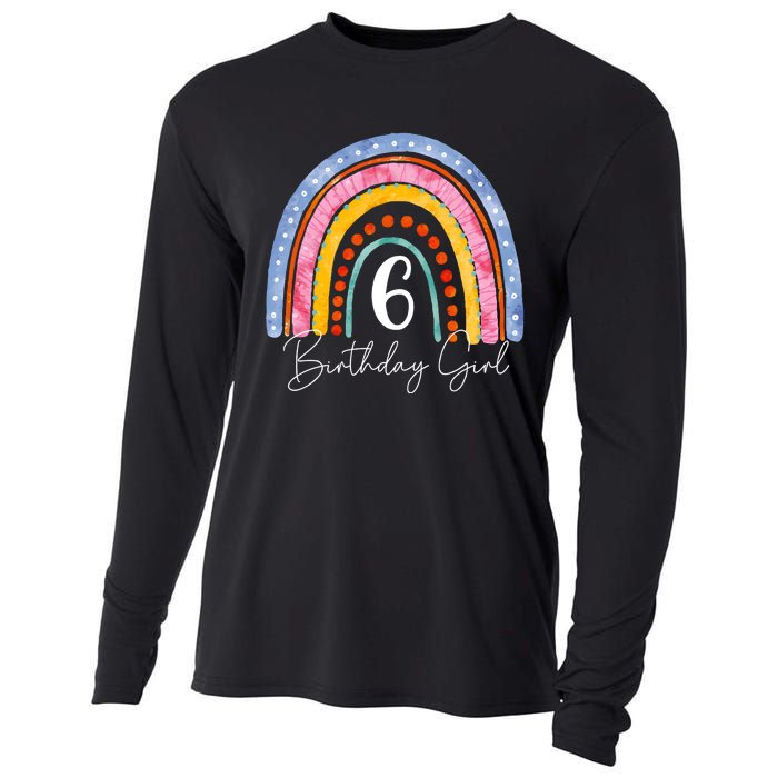 6th Birthday For Girl Rainbow 6 Year Old Birthday Cooling Performance Long Sleeve Crew