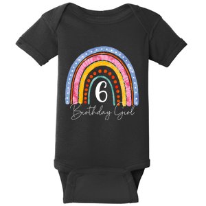 6th Birthday For Girl Rainbow 6 Year Old Birthday Baby Bodysuit