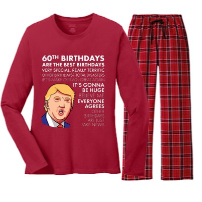 60th Birthday Gift Funny Trump Quote Women's Long Sleeve Flannel Pajama Set 