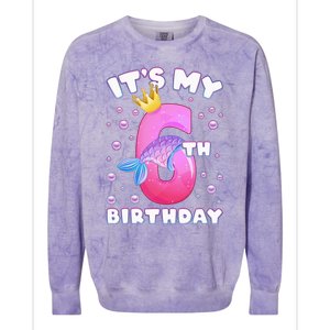 6th Birthday Girl Mermaid Fin Number 6 Colorblast Crewneck Sweatshirt