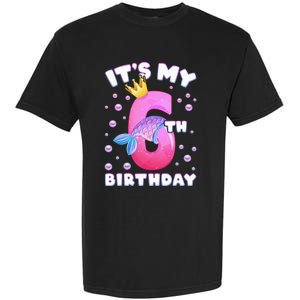 6th Birthday Girl Mermaid Fin Number 6 Garment-Dyed Heavyweight T-Shirt