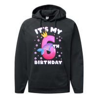 6th Birthday Girl Mermaid Fin Number 6 Performance Fleece Hoodie