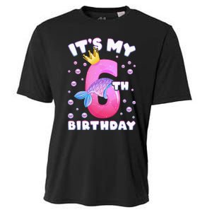 6th Birthday Girl Mermaid Fin Number 6 Cooling Performance Crew T-Shirt