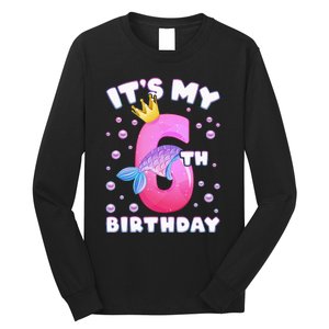 6th Birthday Girl Mermaid Fin Number 6 Long Sleeve Shirt