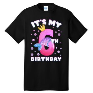 6th Birthday Girl Mermaid Fin Number 6 Tall T-Shirt