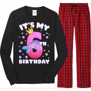 6th Birthday Girl Mermaid Fin Number 6 Long Sleeve Pajama Set