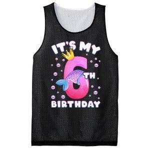 6th Birthday Girl Mermaid Fin Number 6 Mesh Reversible Basketball Jersey Tank