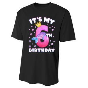 6th Birthday Girl Mermaid Fin Number 6 Performance Sprint T-Shirt