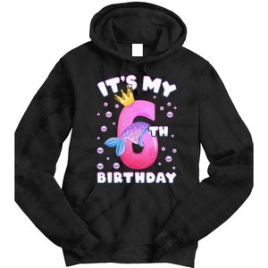 6th Birthday Girl Mermaid Fin Number 6 Tie Dye Hoodie