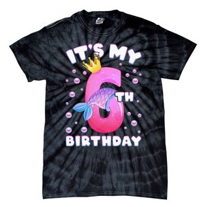 6th Birthday Girl Mermaid Fin Number 6 Tie-Dye T-Shirt