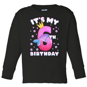 6th Birthday Girl Mermaid Fin Number 6 Toddler Long Sleeve Shirt