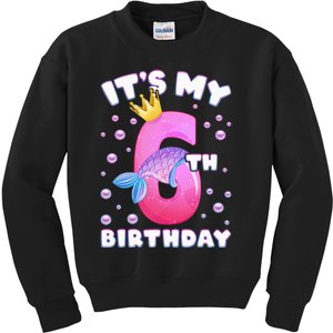 6th Birthday Girl Mermaid Fin Number 6 Kids Sweatshirt