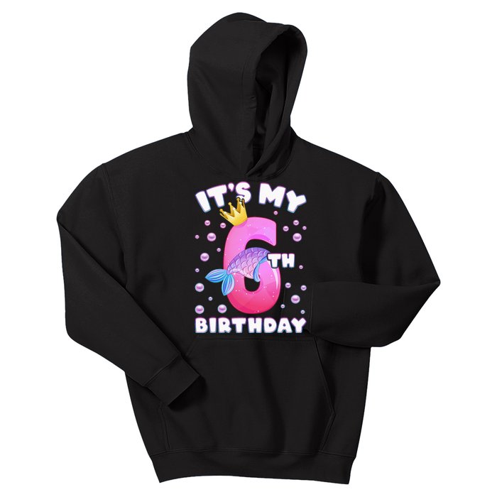 6th Birthday Girl Mermaid Fin Number 6 Kids Hoodie