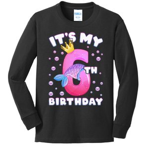 6th Birthday Girl Mermaid Fin Number 6 Kids Long Sleeve Shirt