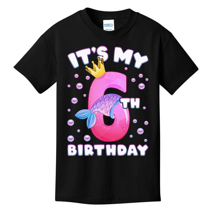 6th Birthday Girl Mermaid Fin Number 6 Kids T-Shirt