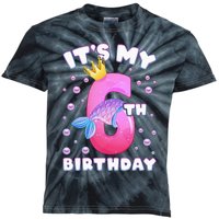 6th Birthday Girl Mermaid Fin Number 6 Kids Tie-Dye T-Shirt