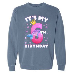 6th Birthday Girl Mermaid Fin Number 6 Garment-Dyed Sweatshirt