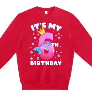 6th Birthday Girl Mermaid Fin Number 6 Premium Crewneck Sweatshirt