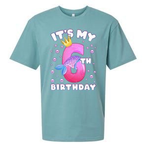 6th Birthday Girl Mermaid Fin Number 6 Sueded Cloud Jersey T-Shirt