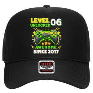 6th Birthday Gifts Level 6 Unlocked 6 Years Old Gamer Cute High Crown Mesh Back Trucker Hat