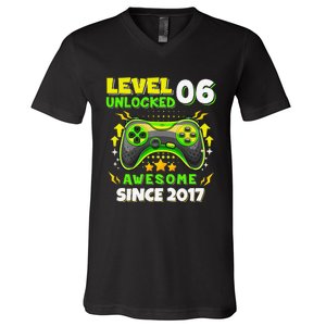 6th Birthday Gifts Level 6 Unlocked 6 Years Old Gamer Cute V-Neck T-Shirt