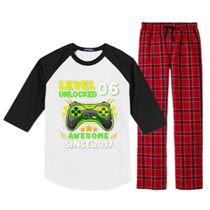 6th Birthday Gifts Level 6 Unlocked 6 Years Old Gamer Cute Raglan Sleeve Pajama Set