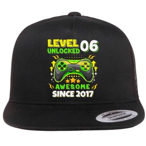 6th Birthday Gifts Level 6 Unlocked 6 Years Old Gamer Cute Flat Bill Trucker Hat