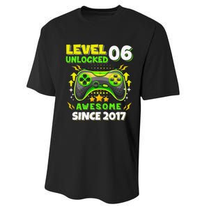 6th Birthday Gifts Level 6 Unlocked 6 Years Old Gamer Cute Performance Sprint T-Shirt