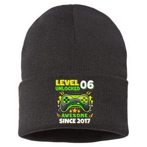 6th Birthday Gifts Level 6 Unlocked 6 Years Old Gamer Cute Sustainable Knit Beanie