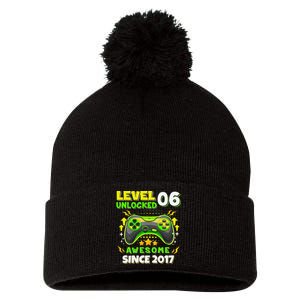 6th Birthday Gifts Level 6 Unlocked 6 Years Old Gamer Cute Pom Pom 12in Knit Beanie